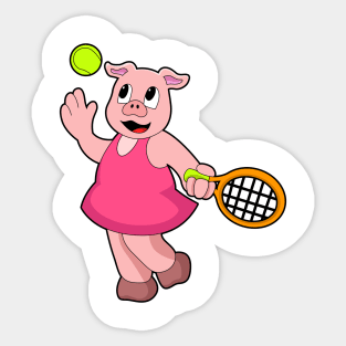 Pig at Tennis with Tennis racket Sticker